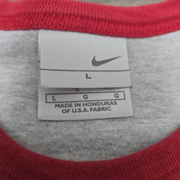 Nike Classic Ringer Big Logo Y2K Short Sleeve Mens Tee Size Large Grey Red - Picture 6 of 10